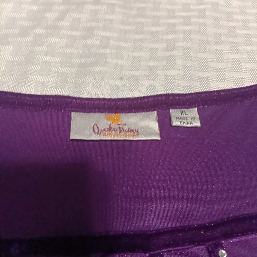 Quacker Factory Rich Purple Velvet Blouse Rhinestone Embellishment - Picture 6 of 8
